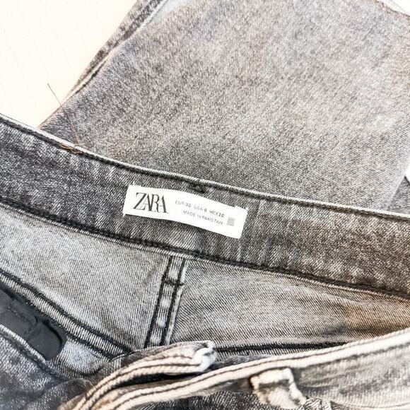 Zara Gray Charcoal Split Hem Denim Jeans Straight Leg Size 4 - Picture 5 of 8